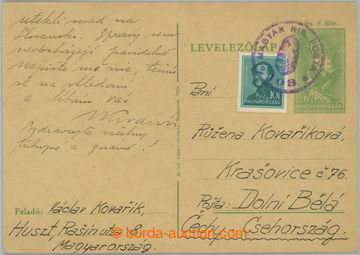 256582 - 1939 KHUST / uprated by. Hungarian PC 6f with provisory canc