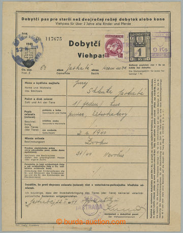 256670 - 1944 SLOVENSKO / Dobytčí pas, vydání 1943, černý tisk 