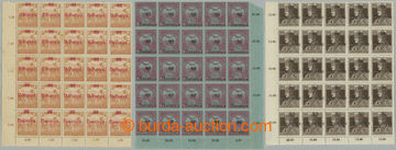 257214 - 1919 BARANYA / Mi.4, 12, 36, comp. of 3 corner blocks-of-25 