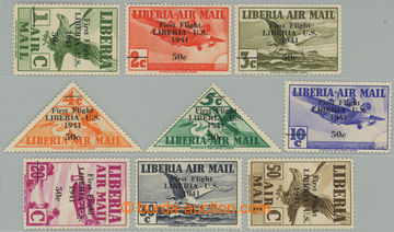 257364 - 1941 Scott.C17-C25, První let LIBERIE-USA, set ** 50C/1C - 