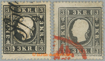 257390 - 1858 ANK.11 Ib, 11Ic, FJ I. 3Kr I. typ šedočerná a 3Kr II