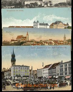 25760 - 1905 - 20 ZNOJMO - sestava 4ks pohlednic, náměstí s trhem