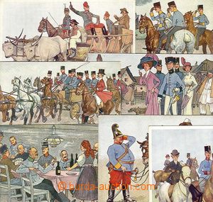 25776 - 1910 7 pcs of color drawn Ppc themed soldiers and civilové,