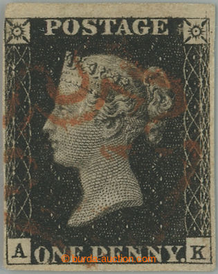 258016 - 1840 SG.2, PENNY BLACK černá, TD 9 písmena A-K, raz. čer