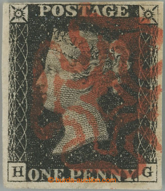 258019 - 1840 SG.2, PENNY BLACK černá, písmena H-G, raz. červený