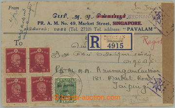 258166 - 1942 JAPONSKÁ OKUPACE / SINGAPUR / R-dopis do Taipingu (Č