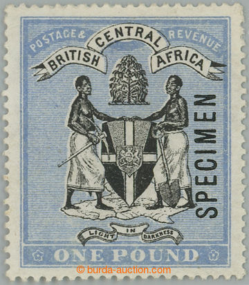 258552 - 1896 SG.40, BCA - Coat of arms £1 blue, wmk CC, SPECIMEN; v