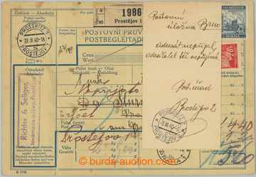 258619 - 1940 PŘEDBĚŽNÁ PARCEL BILL / whole forerunner Czech-Germ