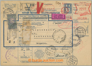 258633 - 1939 PŘEDBĚŽNÁ PARCEL BILL / whole forerunner Czechosl. 