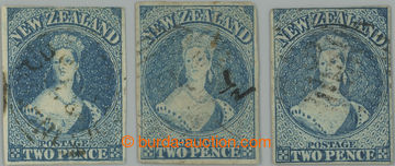 258752 - 1862-1864 3 stamps Victoria Chalon Head 2P, imperforated, wm