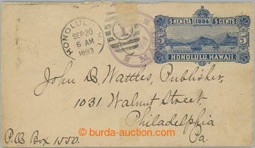 258756 - 1893 postal stationery cover Honolulu 5C blue, issue 1884, S