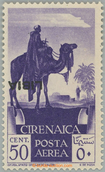 258812 - 1936 Sass.AEREA 27b, Airmail 50C, INVERTED overprint LIBIA; 