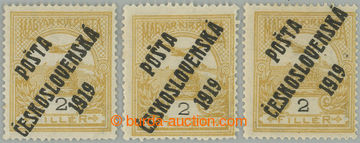 258968 -  Pof.90, 2f yellow, comp. 3 pcs of, overprint types I., II. 