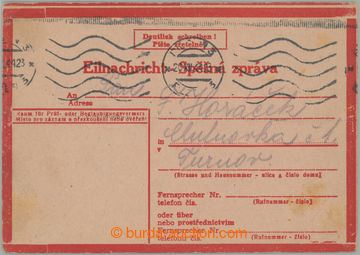 259117 - 1944 CZS1, urgent message sent from Plzeň to Turnova, MC PL