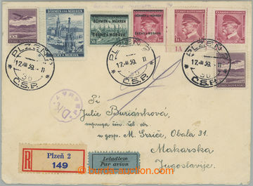 259127 - 1939 Reg and airmail letter with mixed parallel franking Cze