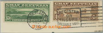 259137 - 1930 Sc.C13, C14, air-mail Zeppelin 96c + $1.30 on cut-squar