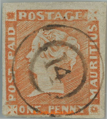 259155 - 1848-1859 SG.12, Red Mauritius POST PAID 1P intermediate imp