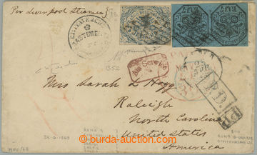 259161 - 1852 letter from Rome to USA with Sass.8(2x)+10, Coat of arm