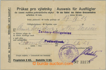 259244 - 1924 PRŮKAZ FOR VÝLETNÍKY to territory small pohraniční