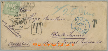 259308 - 1894 Reg letter from Třebíč to Rio de Janeiro, franked wi