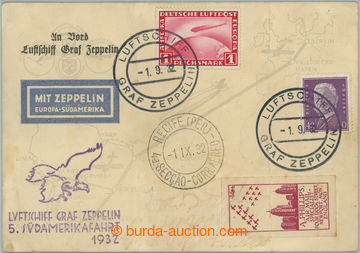 259471 - 1932 5. SÜDAMERIKAFAHRT / deck airmail card to Brazil, fran