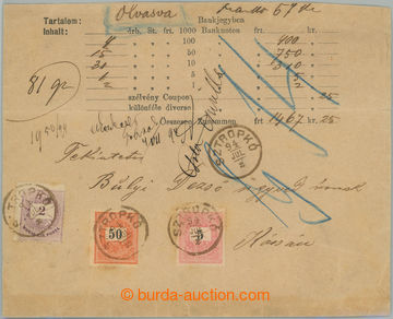 259595 - 1894 SLOVAKIA / envelope of money letter for value 1467,25Fr