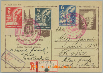 259636 - 1945 CDV73, Košice-issue light green, sent as Reg, uprated 