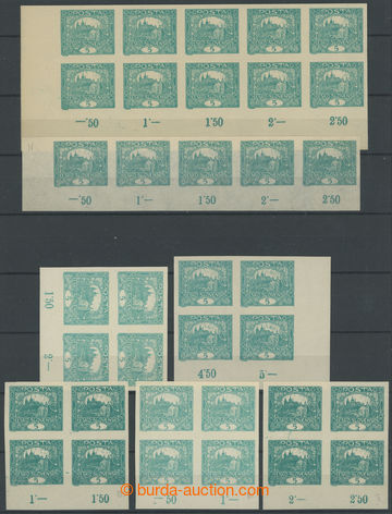 259794 -  SELECTION of / Pof.4, 5h blue-green, 5 bottom marginal bloc