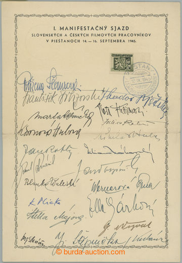 259892 - 1945 HERCI / pamětní list podpisy herců a hereček, mj. T