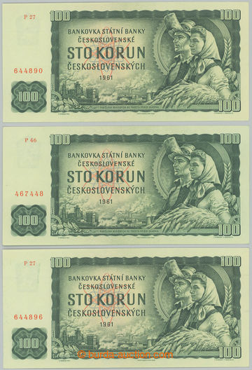 260058 - 1961 Ba.98c, 100Kčs 1961, the first issue., comp. 3 pcs of,