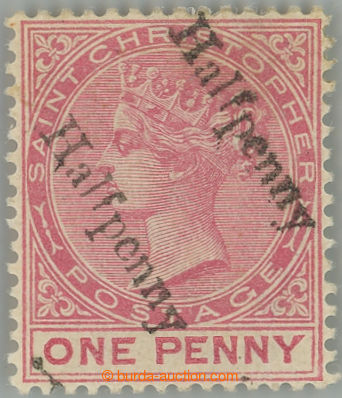 260201 - 1885 SG.23a, Victoria 1P carmine with two overprints HALFPEN