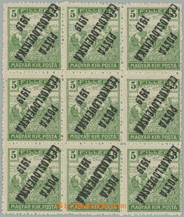 260544 -  Pof.103 Pp, 5f green, blk-of-9 with opt inverted; mint neve