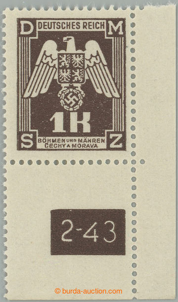 260768 - 1943 Pof.SL18 DČ, II. vydání 1K tmavě hnědá, pravý do