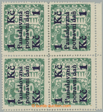 260934 - 1925-1929 Pof.PD5, 1Kč/500h zelená, 4-blok s pravým okraj