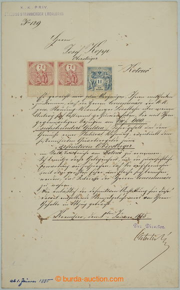 261053 - 1885 stamped document with fee paid revenues of issue 1885, 