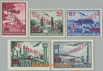 261124 - 1941 SERBIA / Mi.26-30, overprint Air 0,50D - 50D; complete 