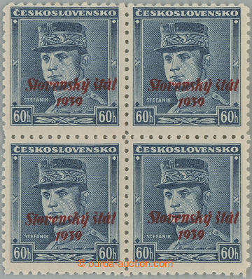 261190 - 1939 Sy.11, Štefánik 60h blue as blk-of-4, L the bottom st