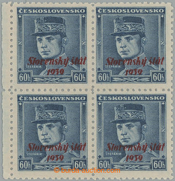 261191 - 1939 Sy.11, Štefánik 60h blue, block of four with L margin