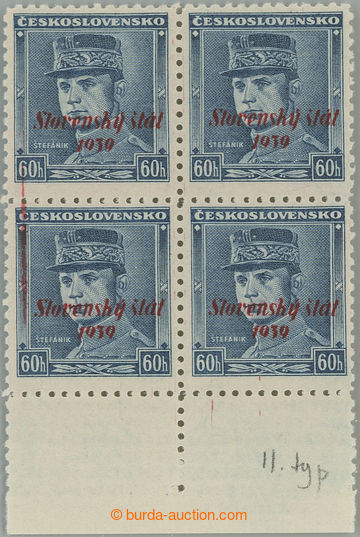 261193 - 1939 Sy.11 ST production flaw, Štefánik 60h blue, the bott