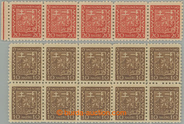 261197 - 1929 Pof.249x, 250x, Coat of arms 10h green, blk-of-10 + 20h