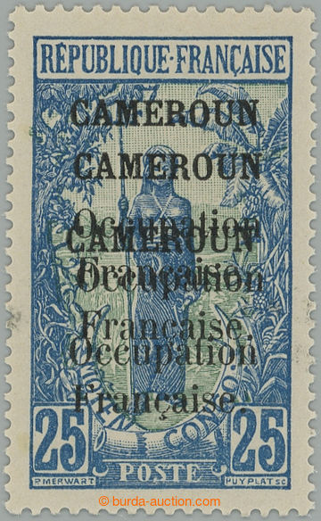 261295 - 1916 Yv.74a, overprint Motives 25c blue / green with triple 