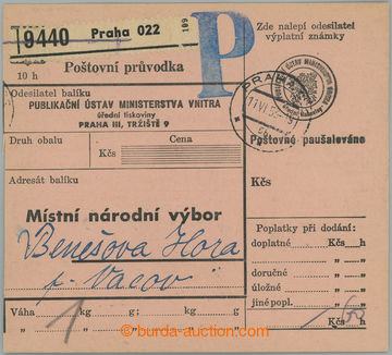 261488 - 1953 POŠTOVNÉ PAUŠALOVÁNO / larger part of parcel card i