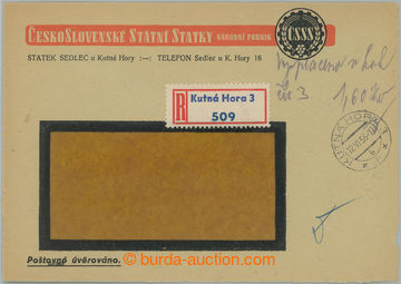 261506 - 1953 POŠTOVNÉ ÚVĚROVÁNO / Reg letter, window commercial