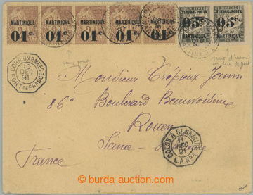 261552 - 1891 dopis do Francie, vyfr. 5-páskou přetiskových Alegor