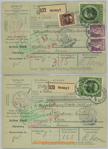 261598 - 1920 2 complete parcel cards with two-sided frankings of var