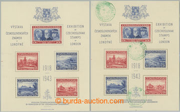 261639 - 1943 AS1, Londýnský aršík, 2ks, 1x s rozměřovací čá