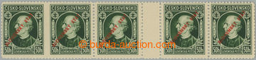 261685 - 1939 Sy.S23A VV, Hlinka 50h zelená, vodorovné 5-zn. meziar