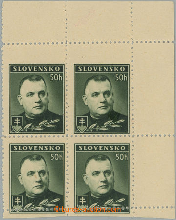 261719 - 1939 Sy.43Yx VV, Tiso 50h zelená, pravý horní rohový 4-b