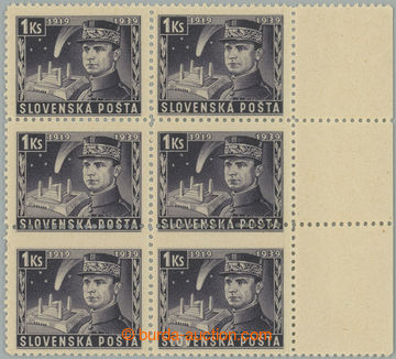 261728 - 1939 Sy.36 VV, Štefánik 1Ks fialová, pravý krajový svis