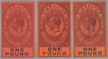 261893 - 1912-1924 SG.85, 3x George V. £1, 3 various shades (!); ver